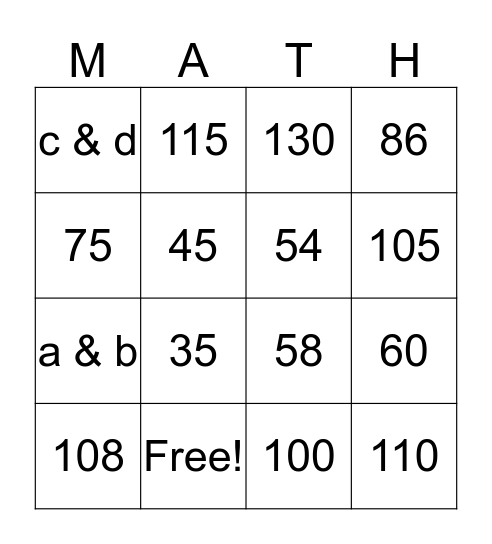 Math-O Bingo Card