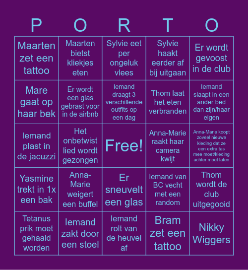 Porto 33e Bingo Card