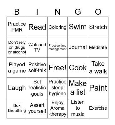 Stress Management Bingo Card