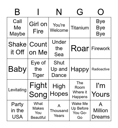 May Song Bingo Card