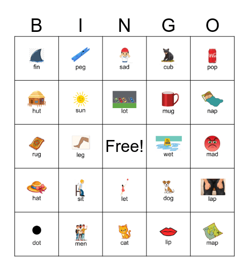 CVC word Bingo Card