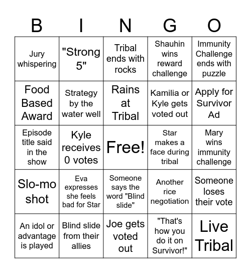 Survivor 48 Episode 11 Bingo Card