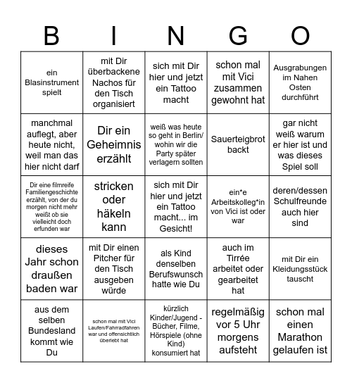 finde jemanden, der oder die... Bingo Card