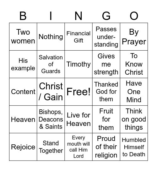 Philippians Review - Jesus Is Our Life Bingo Card