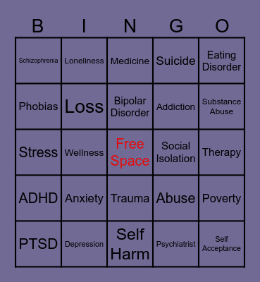 Mental Health Bingo Card