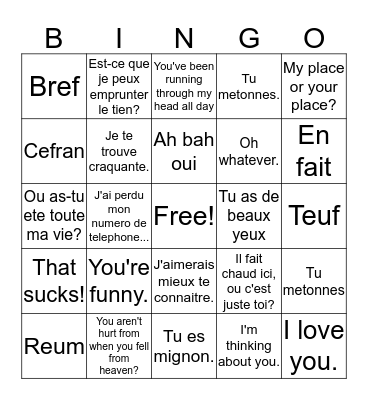French Slang Bingo Card