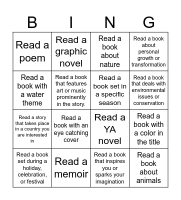 Color Our World Summer Reading Challenge Bingo Card
