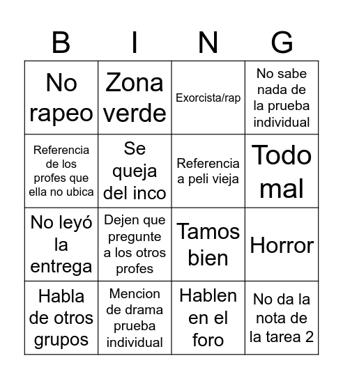 Tiis Bingo Card