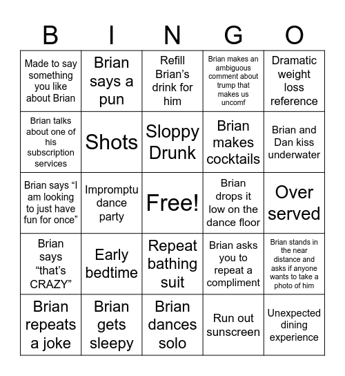 Brian's Birthday Bingo Card