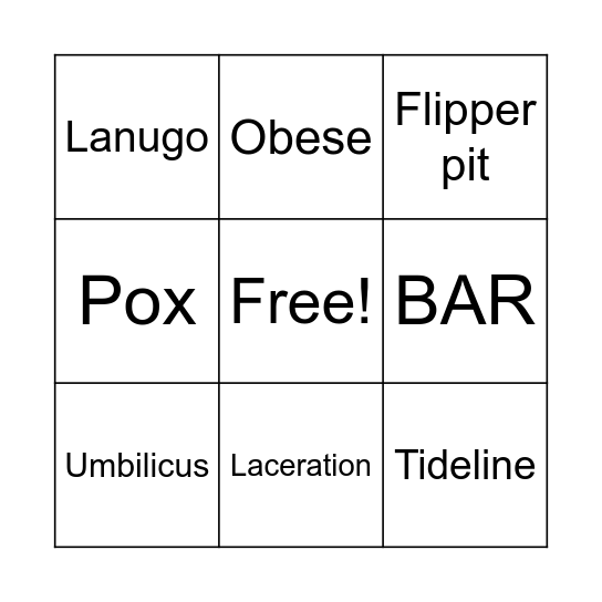 Seal Health Assessment Bingo Card