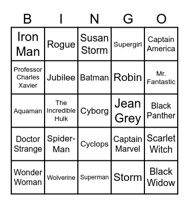 Superhero Bingo Card