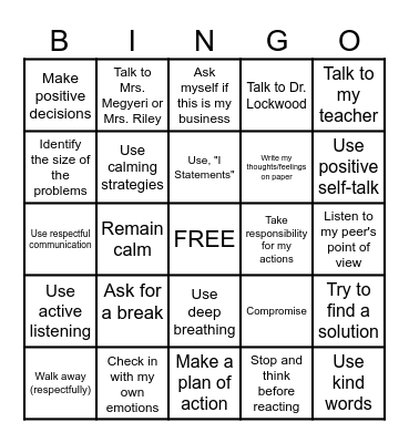 Problem-Solving Bingo Card