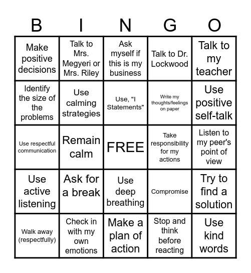 Problem-Solving Bingo Card