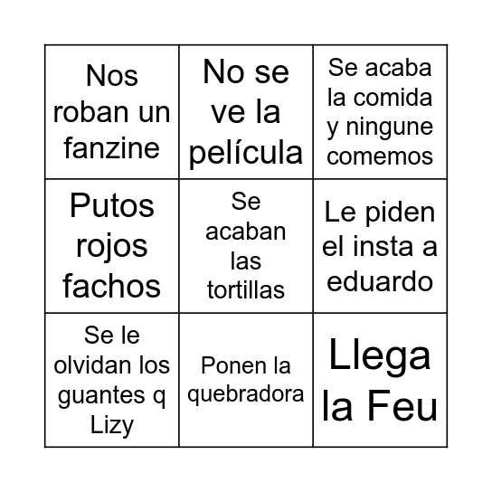 Cae apuestas Bingo Card
