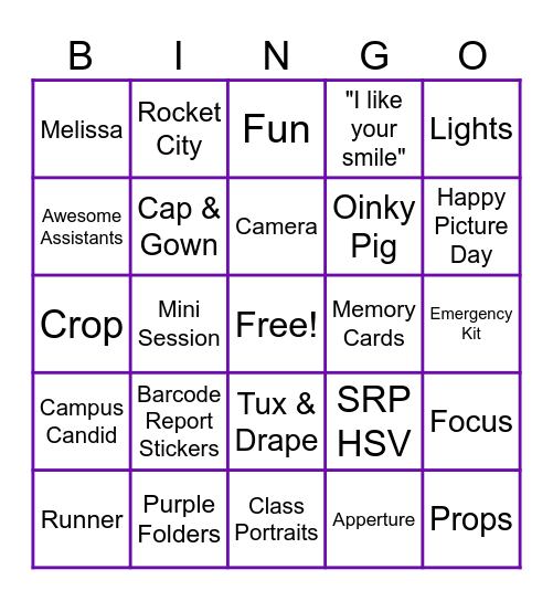 Spoiled Rotten Photography Bingo Card