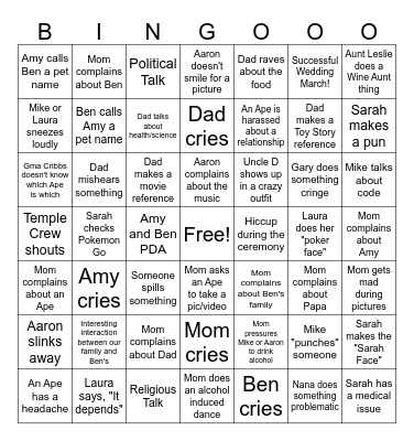 Wedding Bingo for Apes Bingo Card