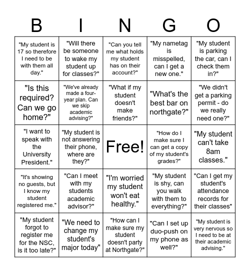 AOL Training - Family Programs Bingo Card