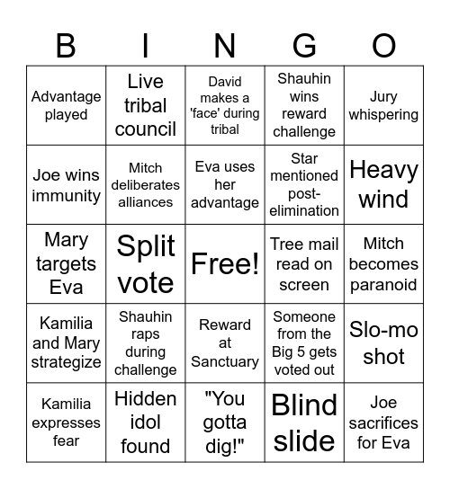 Survivor 48 Episode 11 Bingo Card