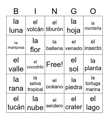 La Naturaleza y Los Animales Bingo Card