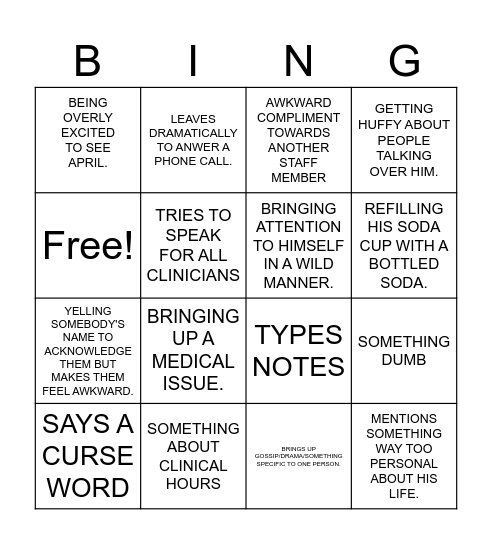For lunch Bingo Card