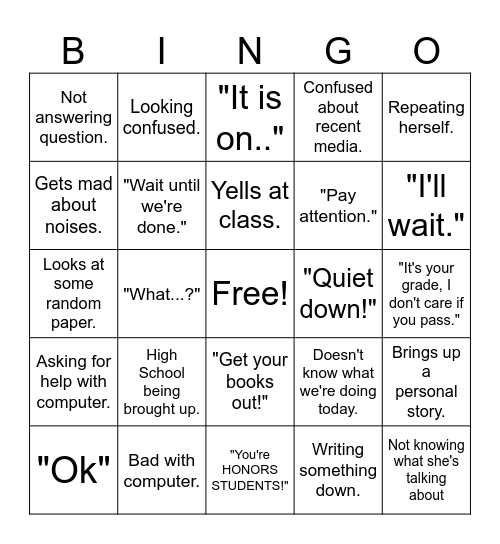 Mrs. Vogt Bingo Card