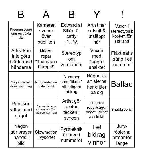 EUROVISION Bingo Card