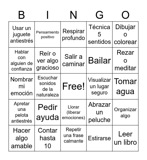 Bingo de Habilidades de Afrontamiento (Coping Skills) Bingo Card