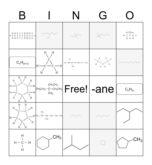 Alkanes Bingo Card