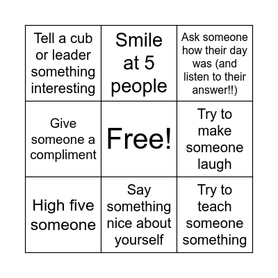Kindness Bingo Card