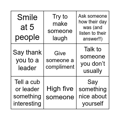 Kindness Bingo Card