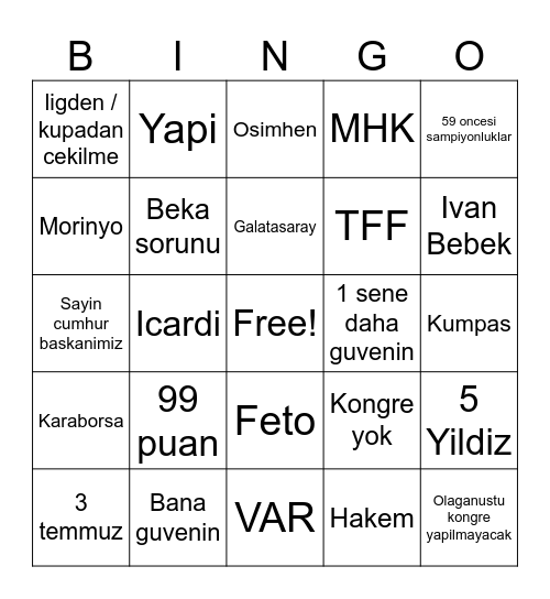 Koc Baskanim Basin aciklamasi Bingo Card