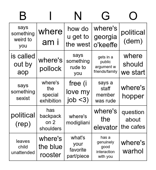 east building visitor bingo Card