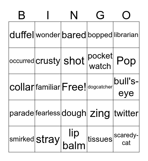 Vovabulary Bingo Card