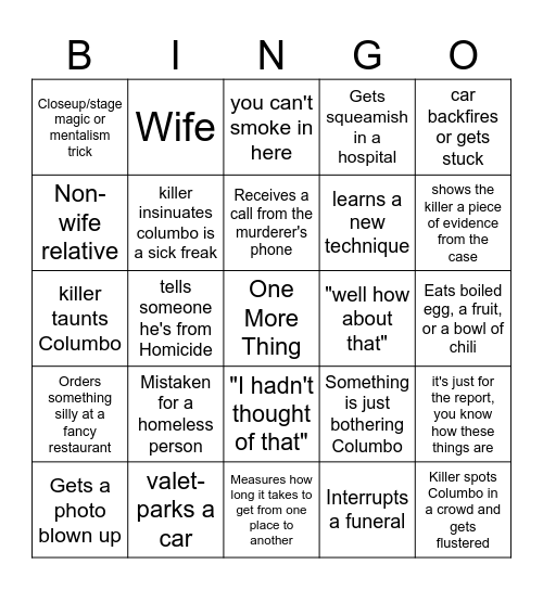 Columbo Bingo Card