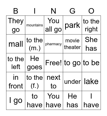 Unidad 7 Review Bingo Card