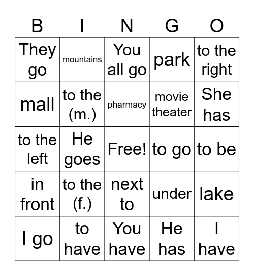 Unidad 7 Review Bingo Card