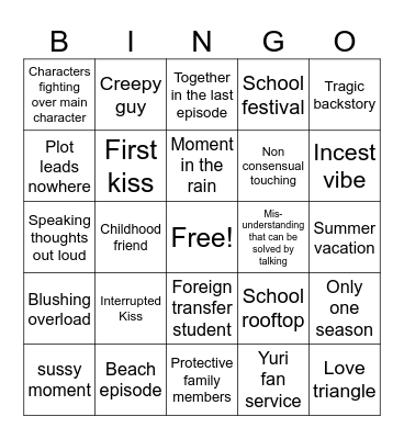 Anime Bingo Card