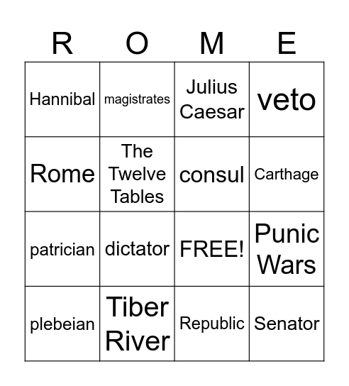 Ancient Rome Bingo Card