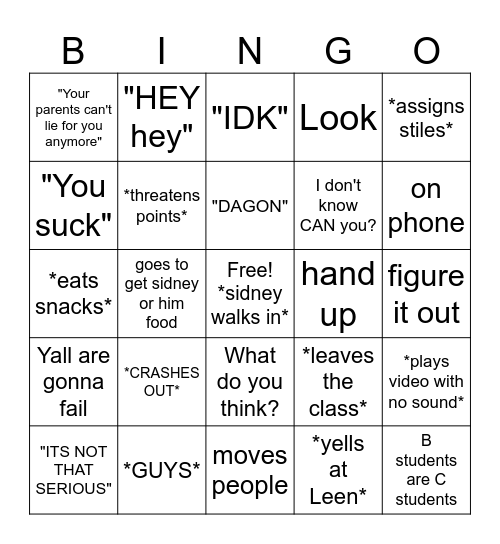 Mr. Eaten Bingo Card