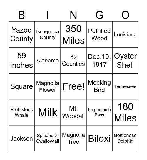 Mississippi Bingo Card