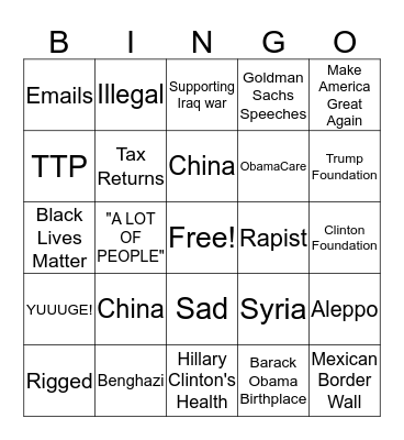 Presidential Debate Bingo Card