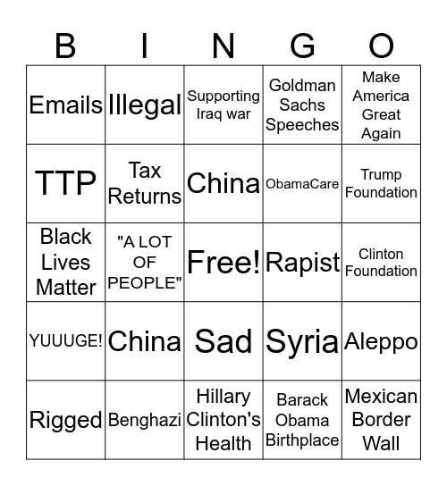 Presidential Debate Bingo Card