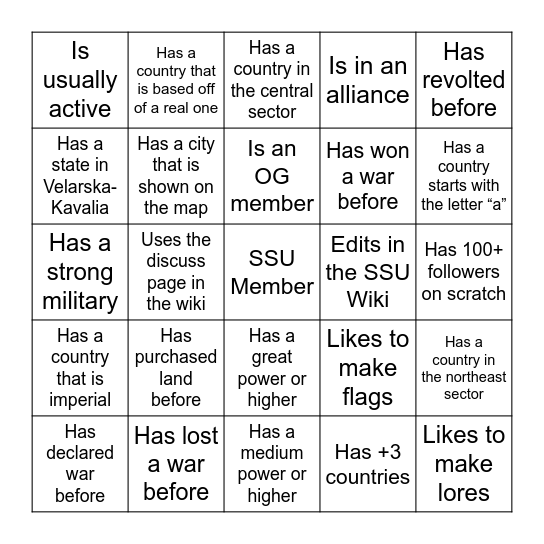 SSU Bingo by @ByakuyaTheDog Bingo Card
