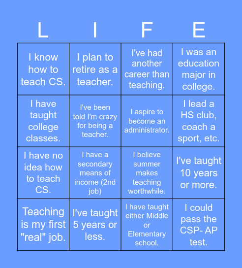 TEACHER Bingo Card