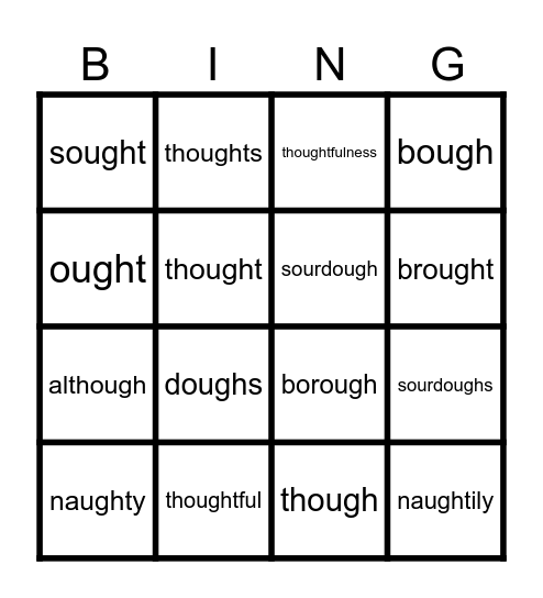 Lesson 116: ough /aw/, /ō/ Bingo Card