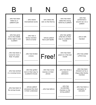 FIND A NURSE... Bingo Card