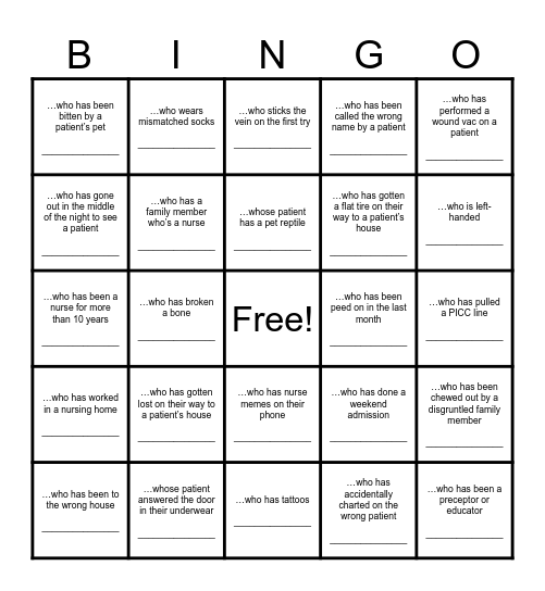 FIND A NURSE... Bingo Card
