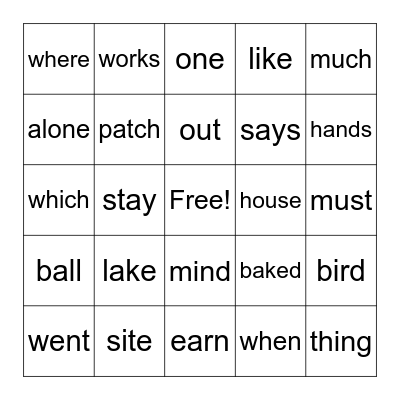 Spelling Word Bingo Card