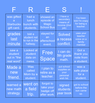 TEACHER Bingo Card