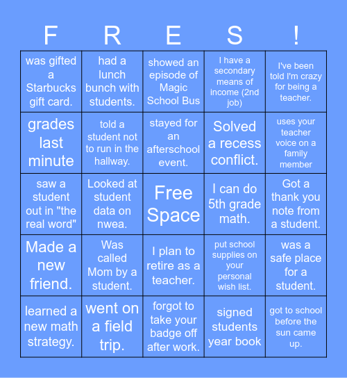 TEACHER Bingo Card